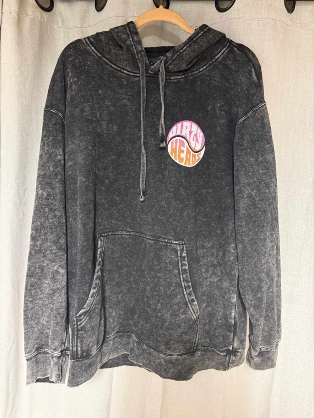 Washed Black Hoodie with Pink & Orange ying yang DIRTY HEADS concert